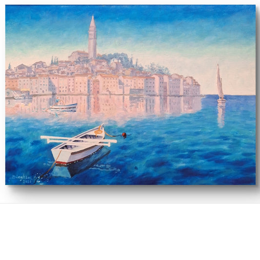 View of Rovinj from North featuring Church of Eufemia - oil on canvas - D.Bingham - 30cm*40cm